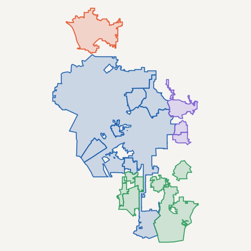 Map of the Construction Hub service zones across the Los Angeles area